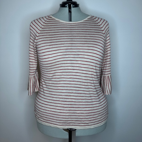 J. Jill Linen Blend Striped Sweater with Flounce Sleeve - Picture 3 of 8